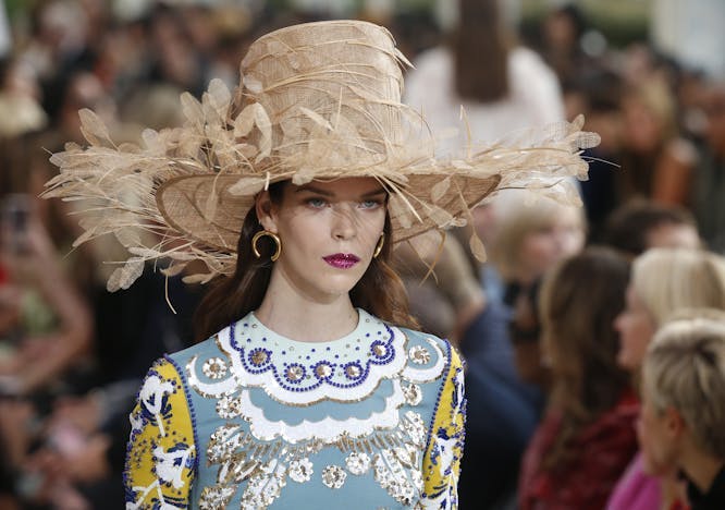 details at valentino rtw spring 2019 clothing apparel person human hat sun hat