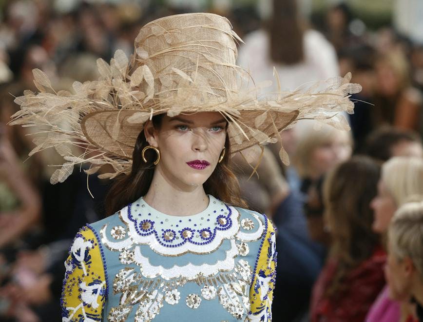 details at valentino rtw spring 2019 clothing apparel person human hat sun hat