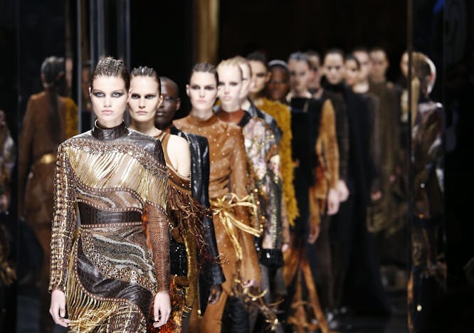 balmain show runway autumn winter 2017 paris fashion week france 02 mar models catwalk pfw modelling fall model female with others not-personality 57096440 person human clothing apparel crowd