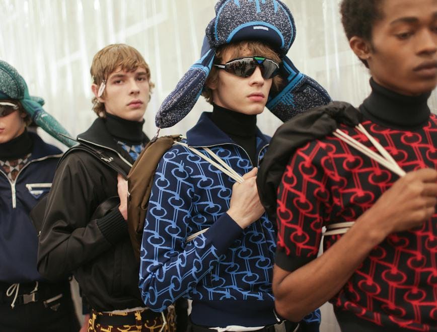 backstage at prada men's spring 2019 sunglasses accessories accessory clothing apparel person human