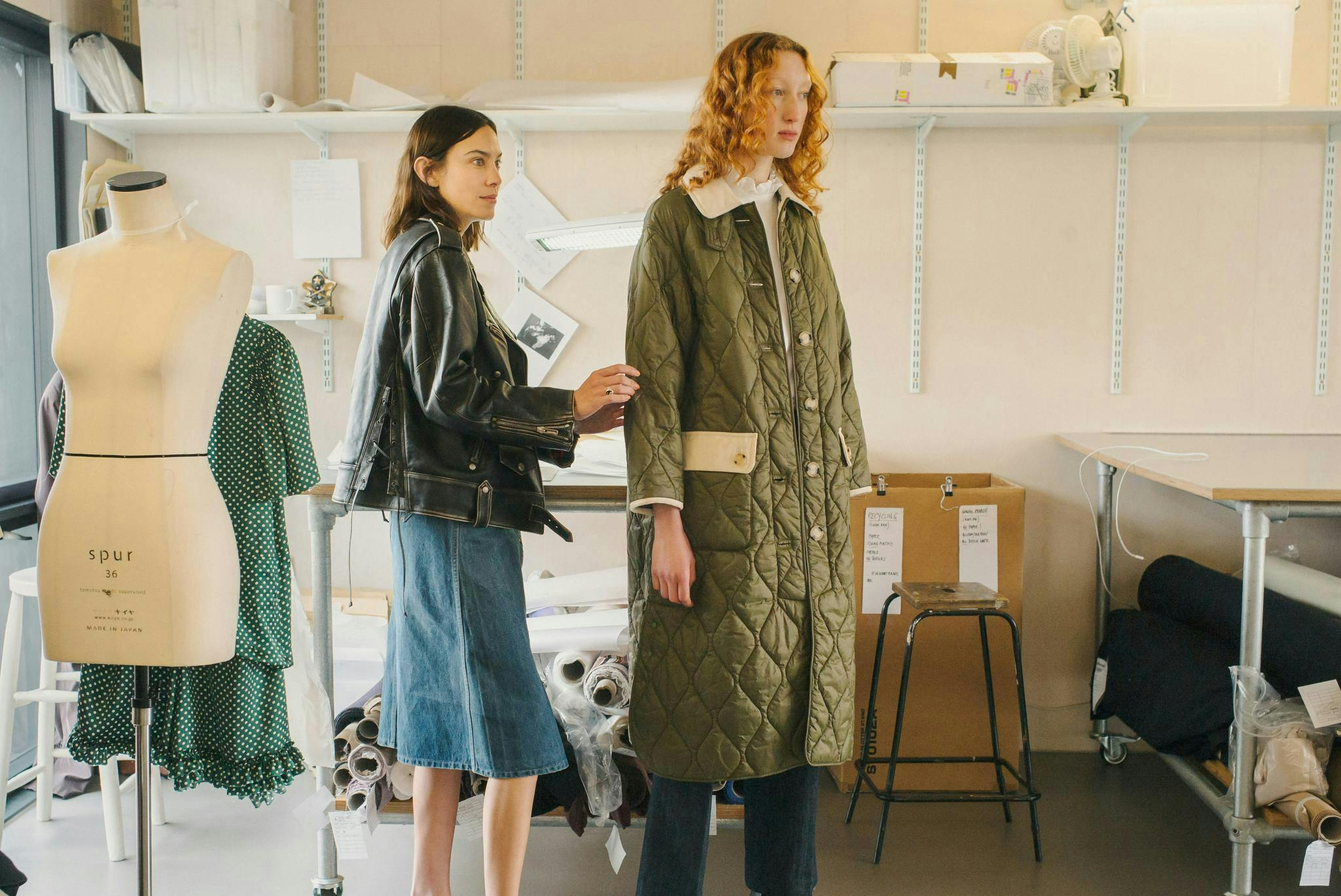 rain and shine: alexa chung gives barbour a twist in new collaboration new york coat clothing apparel person human furniture pants