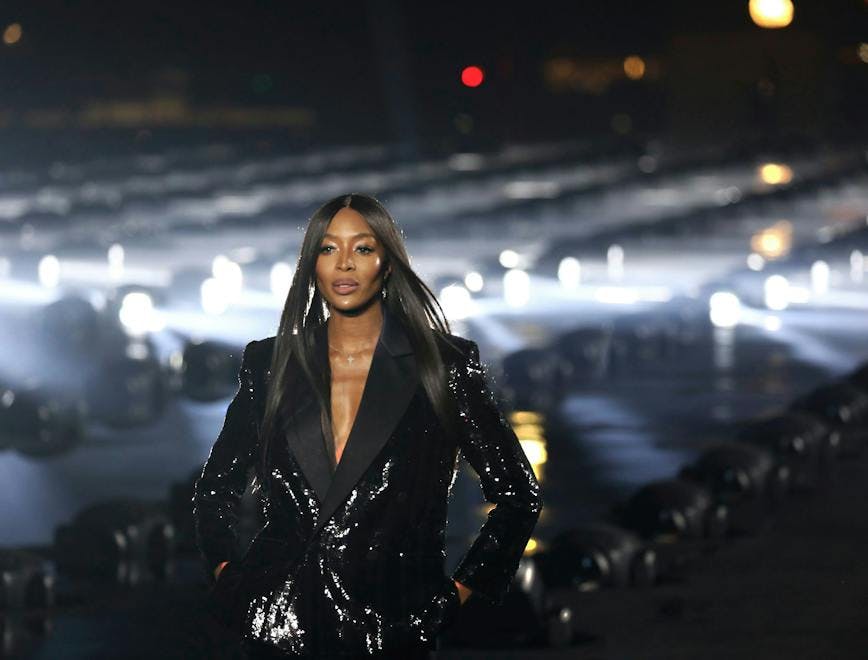 fashion s/s 2020 saint laurent paris france 24 sep 2019 naomi campbell wears a creation as part ready wear springsummer collection unveiled during week celebrity entertainment arts shows beauty lifestyle design western europe model actor 83556078 clothing apparel jacket coat leather jacket person human