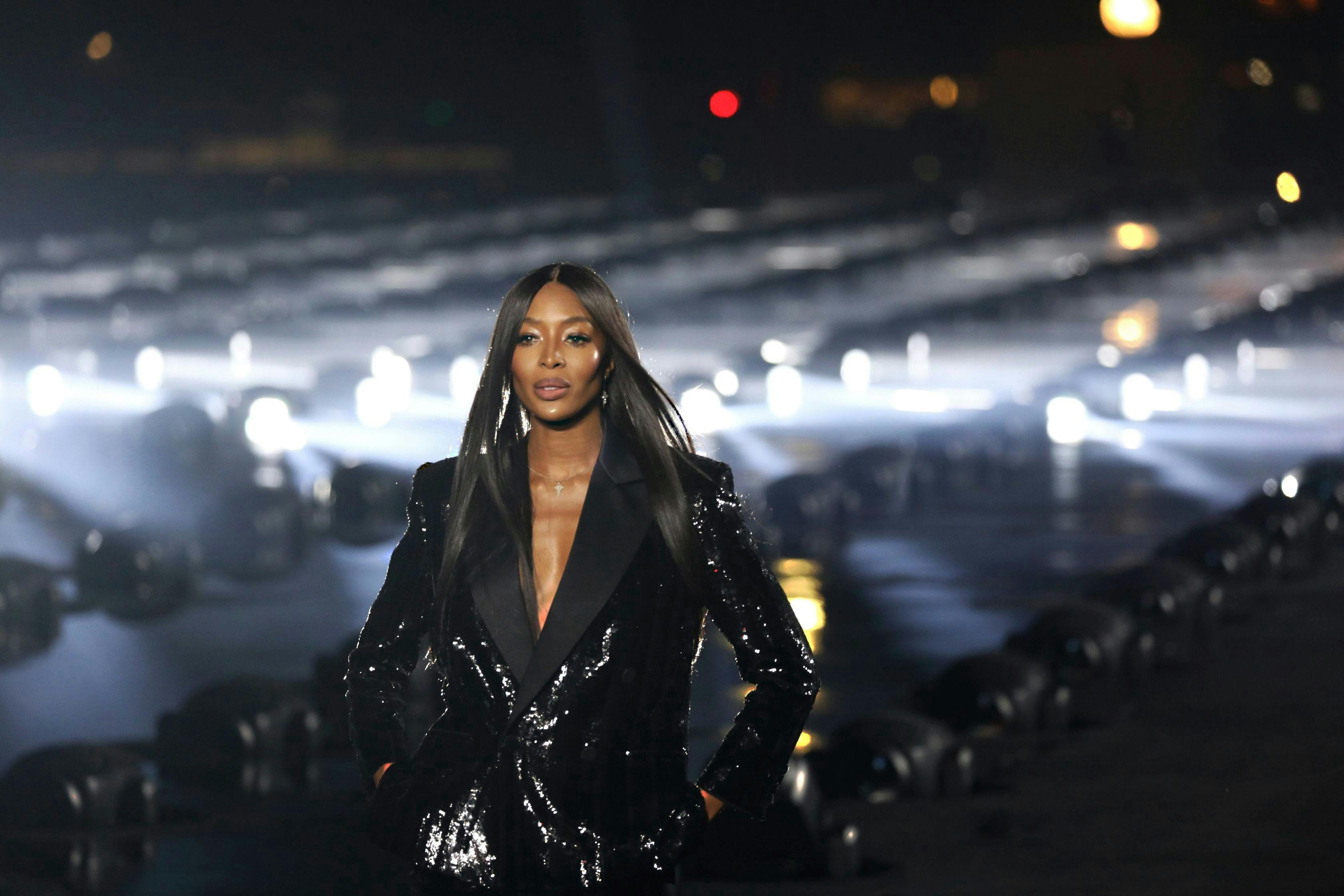 fashion s/s 2020 saint laurent paris france 24 sep 2019 naomi campbell wears a creation as part ready wear springsummer collection unveiled during week celebrity entertainment arts shows beauty lifestyle design western europe model actor 83556078 clothing apparel jacket coat leather jacket person human