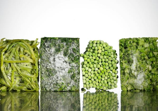 block,cold,color image,concept,food and drink,four objects,froze plant vegetable food pea