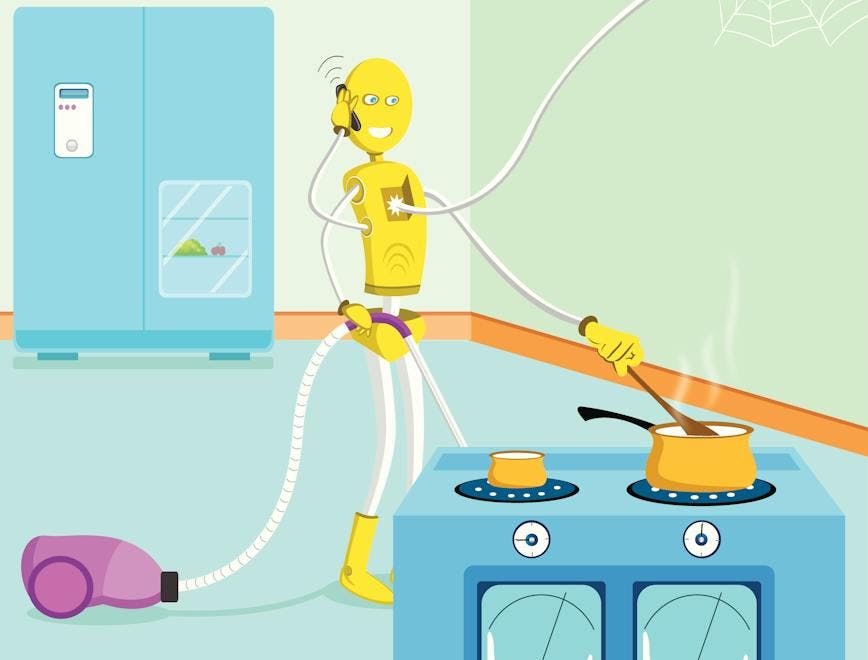 anthropomorphic,chores,cleaning,color image,communication,connec bow