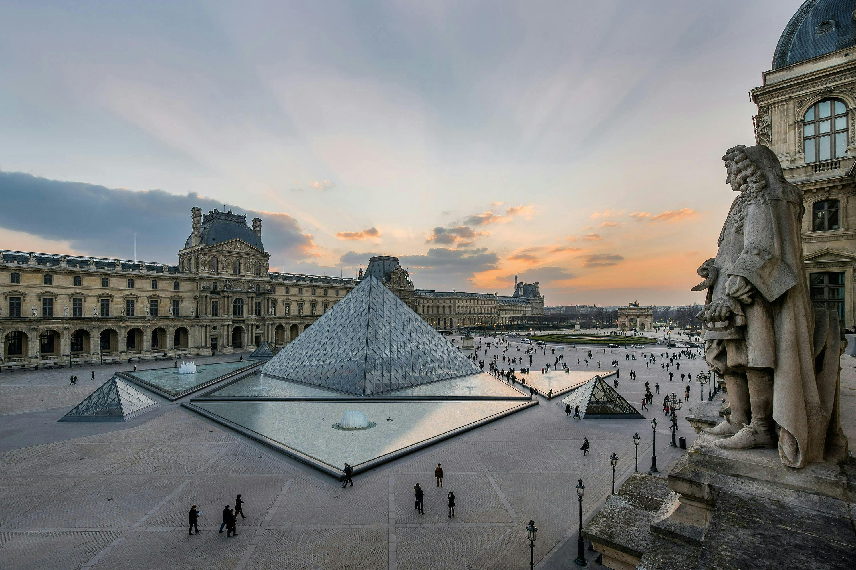 louvre downtown city urban building town architecture person human triangle