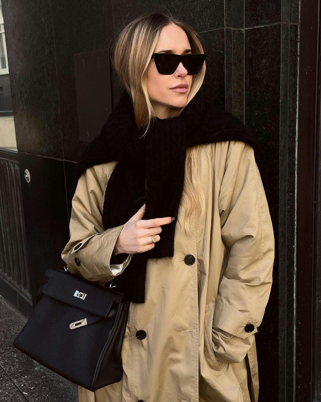 clothing apparel overcoat coat sunglasses accessories accessory trench coat person human