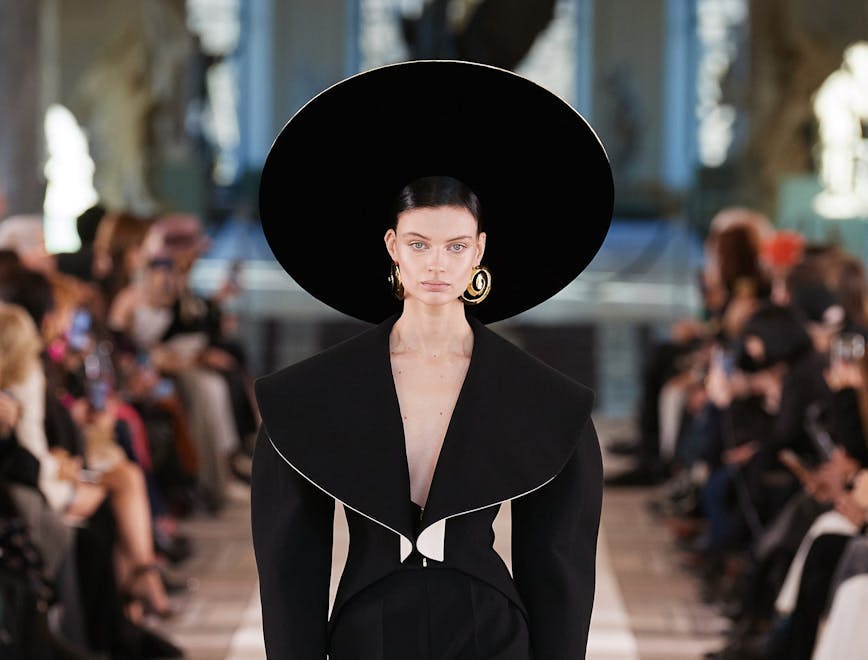 person human clothing apparel hat fashion runway