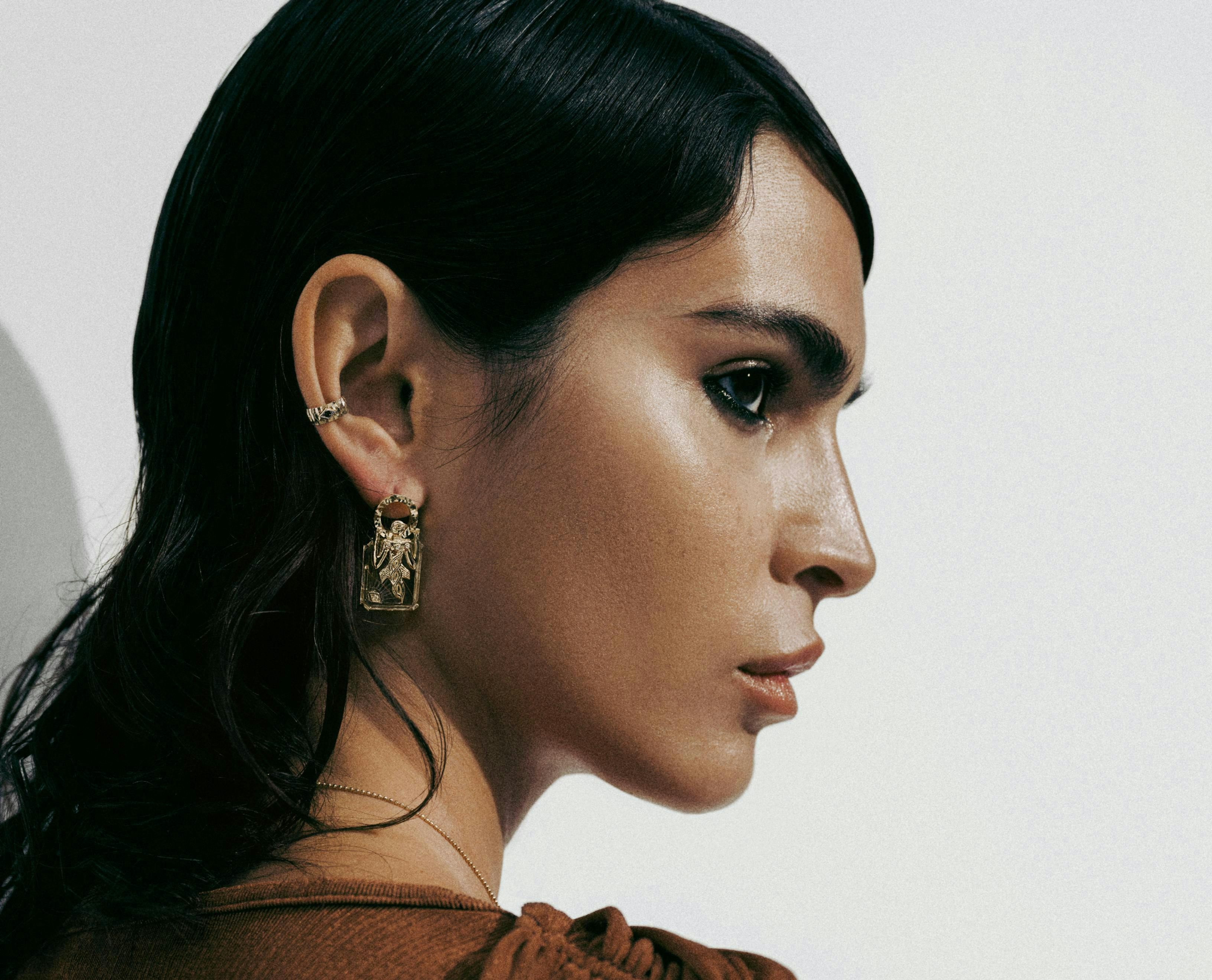 accessories earring adult female person woman face head portrait neck