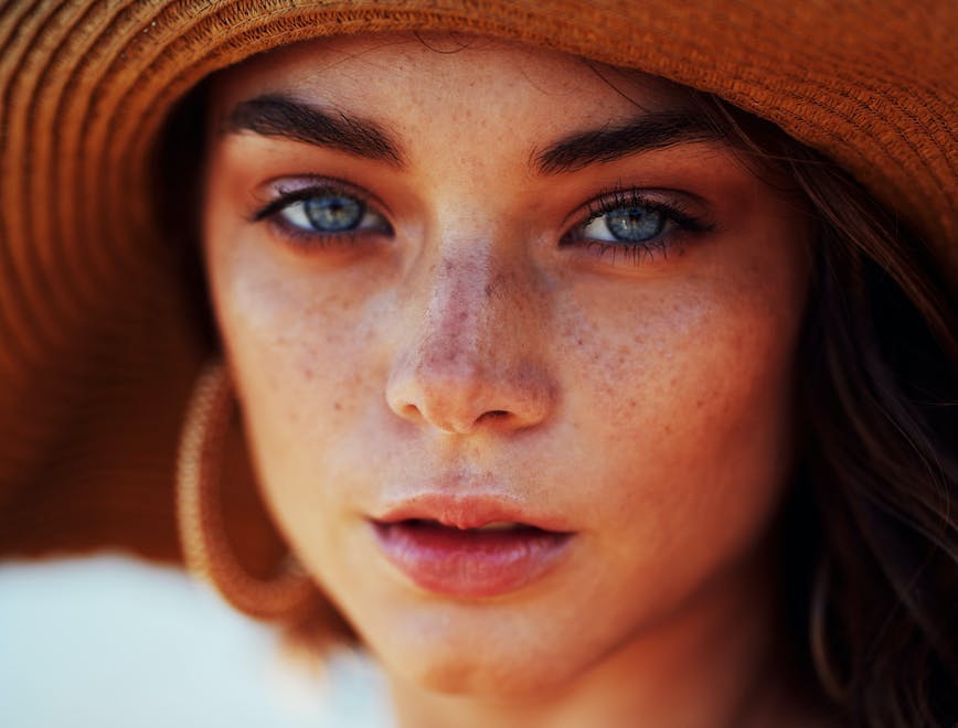 hat head person face adult female woman photography portrait freckle